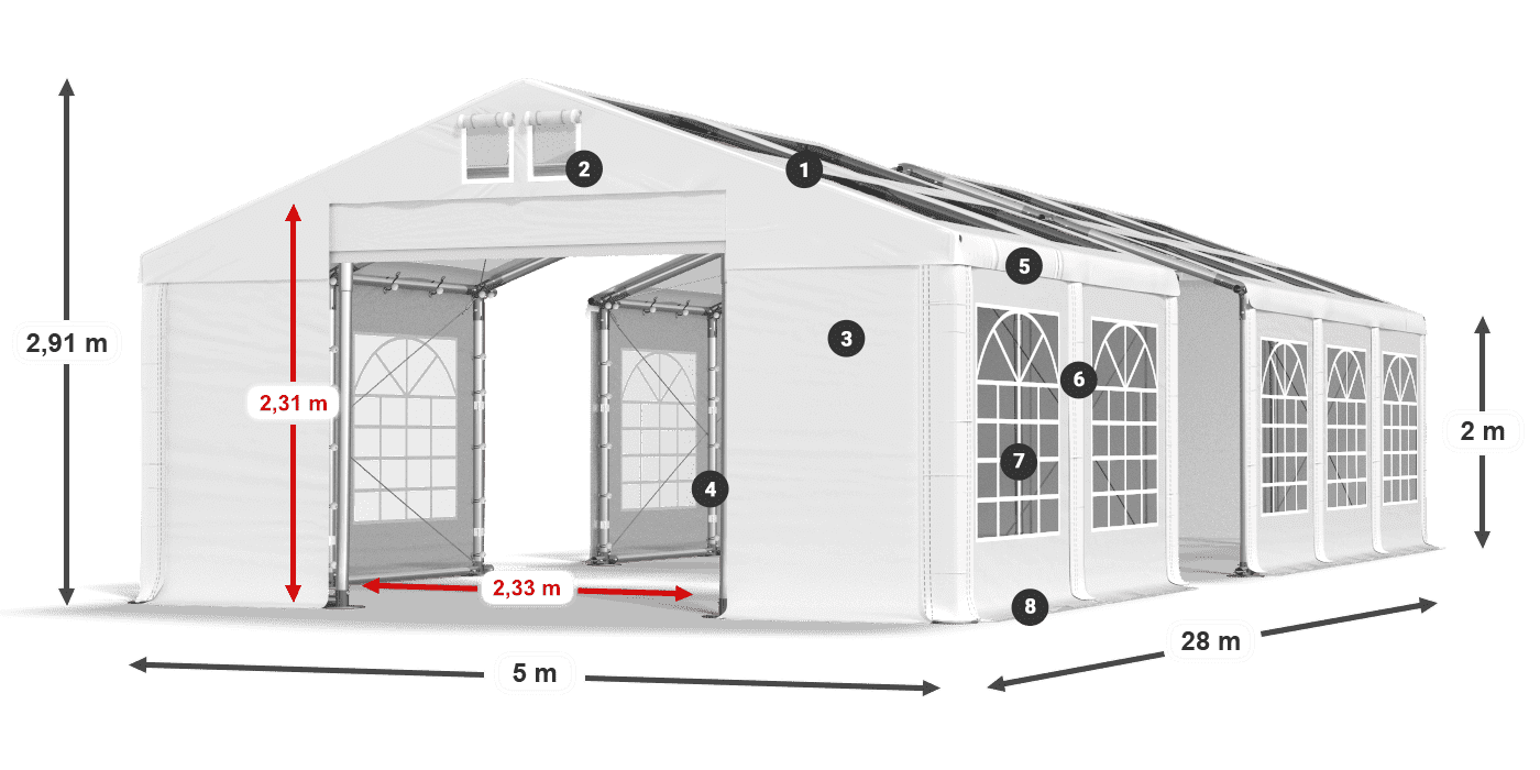 Dach: MS T 580 PVC Ściany: FR 620 PVC 2m legenda