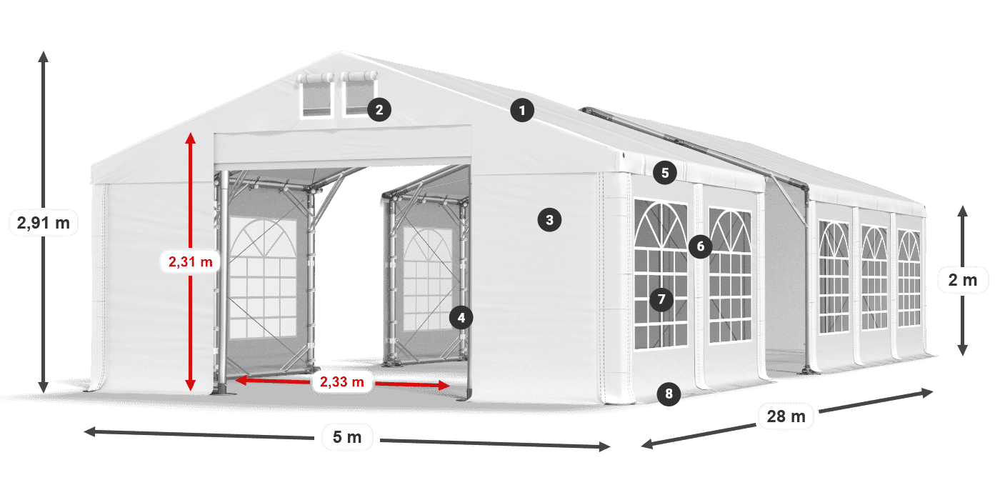Dach: SD 560 PVC Ściany: FR 620 PVC legenda 2m