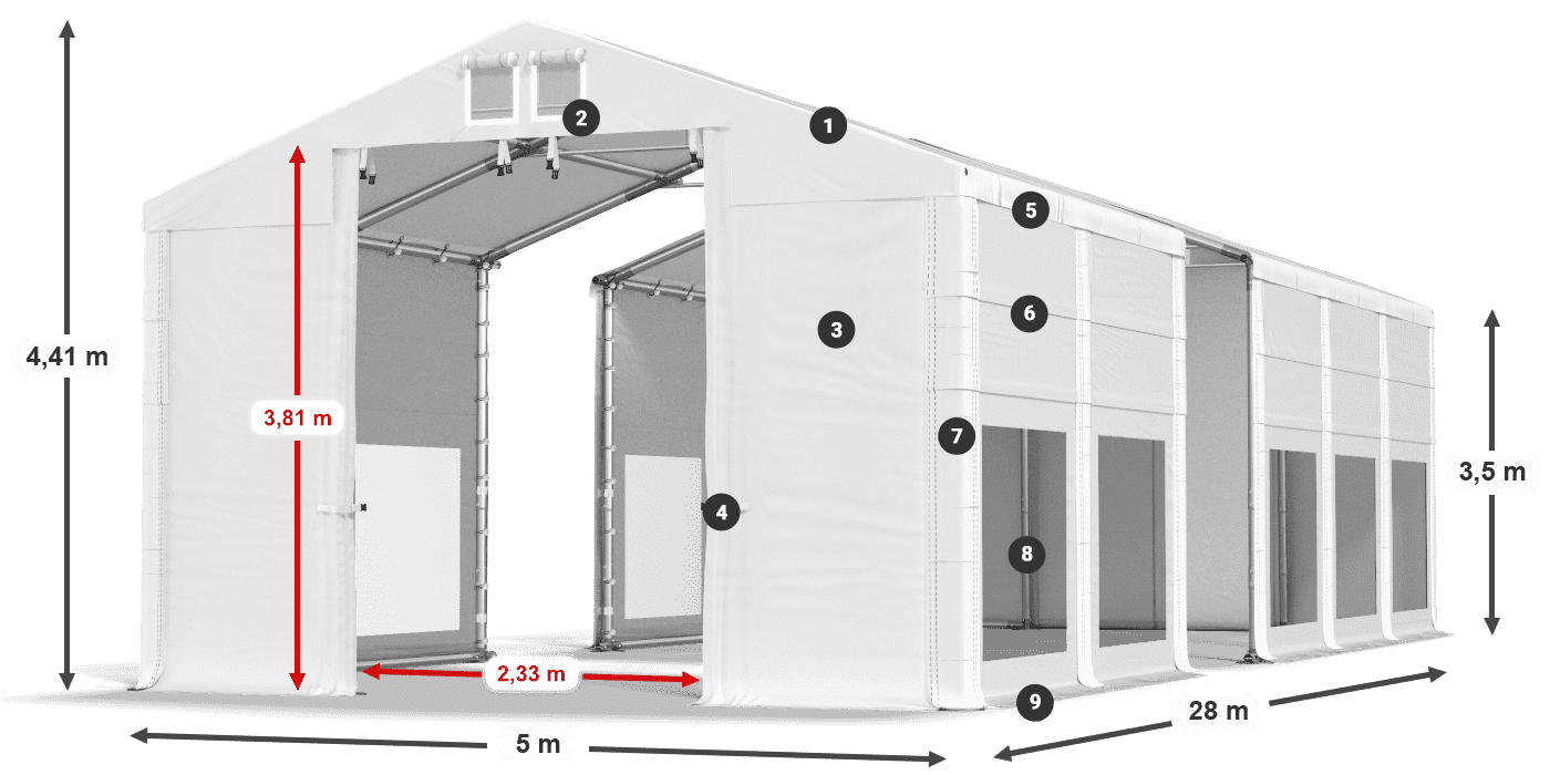 Dach: MS 580 PVC Ściany: MS 580 PVC 3.5m legenda