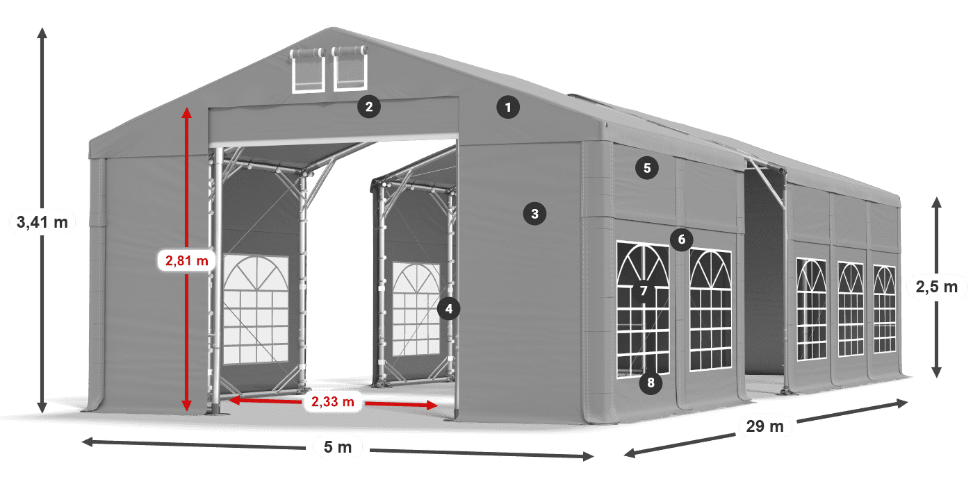 Dach: FR 620 PVC Ściany: SD 500 PVC 2.5m legenda