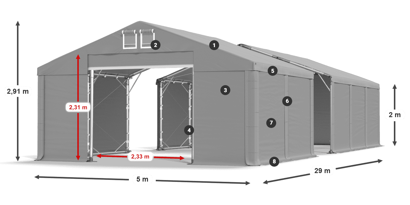 Dach: MS 580 PVC Ściany: SD 500 PVC 2m legenda