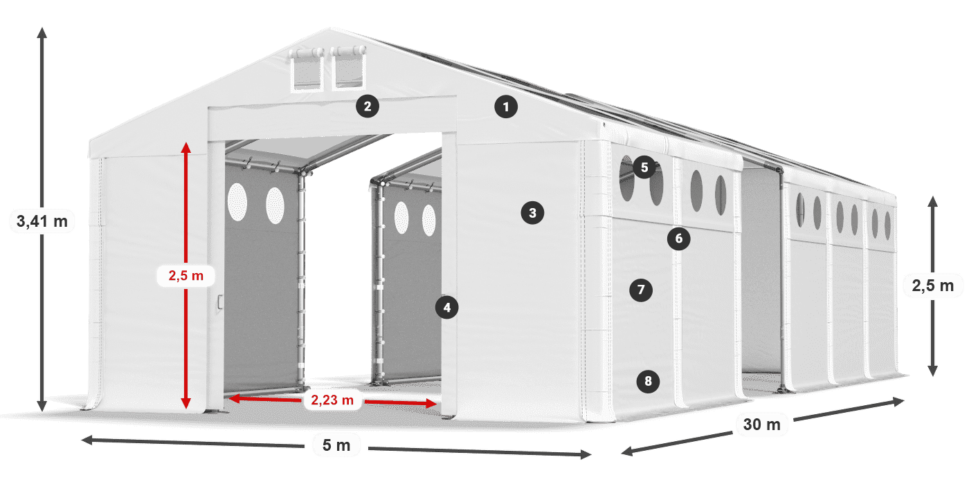 Dach: MS T 580 PVC Ściany: FR O 620 PVC 2.5m legenda