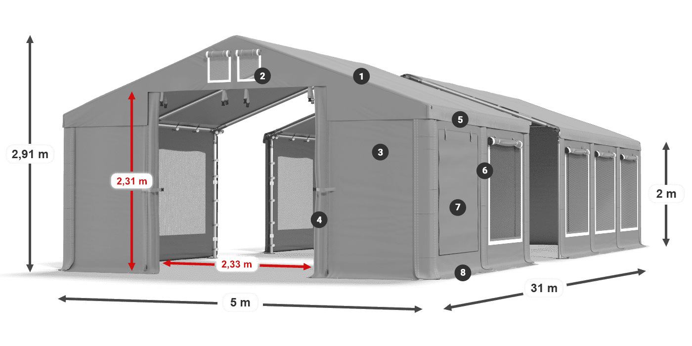 Dach: FR 620 PVC Ściany: SD 500 PVC 2m legenda