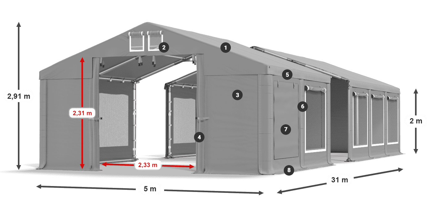 Dach: FR 620 PVC Ściany: SD 500 PVC 2m legenda