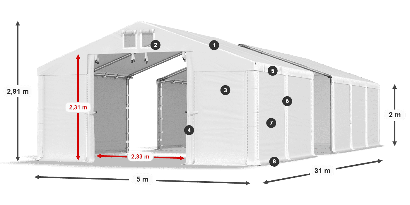 Dach: MS 580 PVC Ściany: FR M 620 PVC 2m legenda