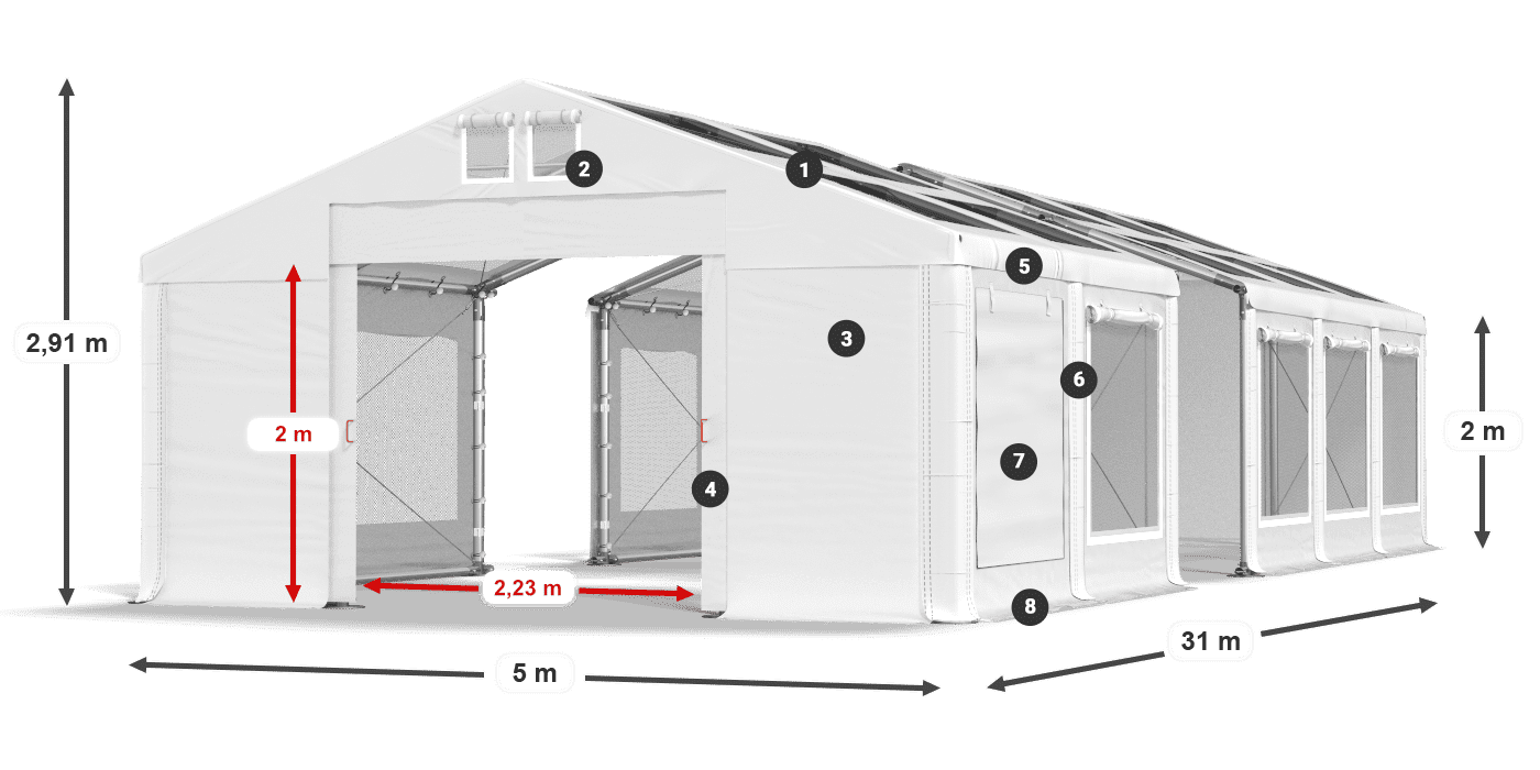 Dach: MS T 580 PVC Ściany: SDM  500 PVC 2m legenda