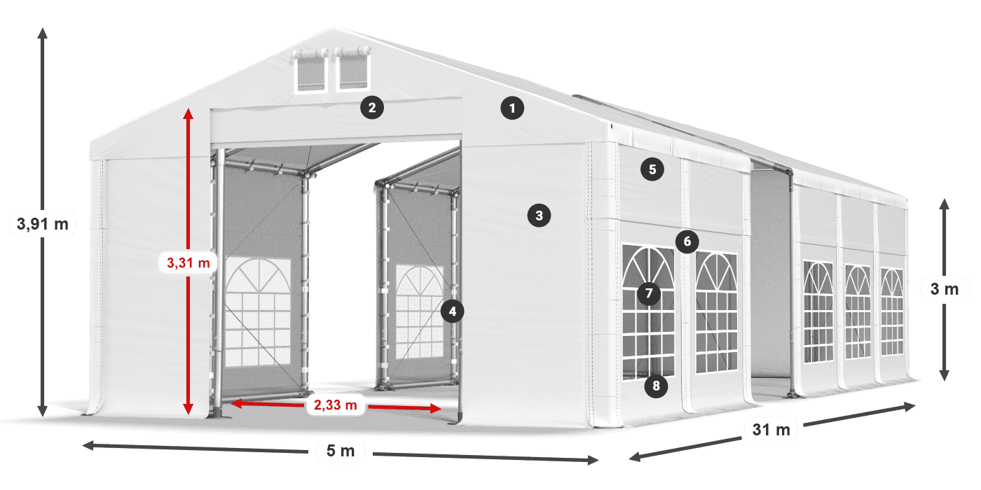 Dach: MS 580 PVC Ściany: FR 620 PVC 3m legenda