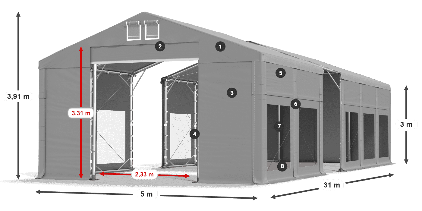 Dach: MS 580 PVC Ściany: MS 580 PVC 3m legenda
