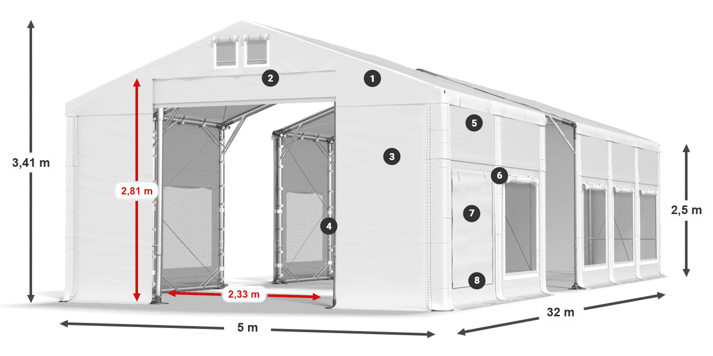 Dach: FR 620 PVC Ściany: SD 500 PVC 2.5m legenda