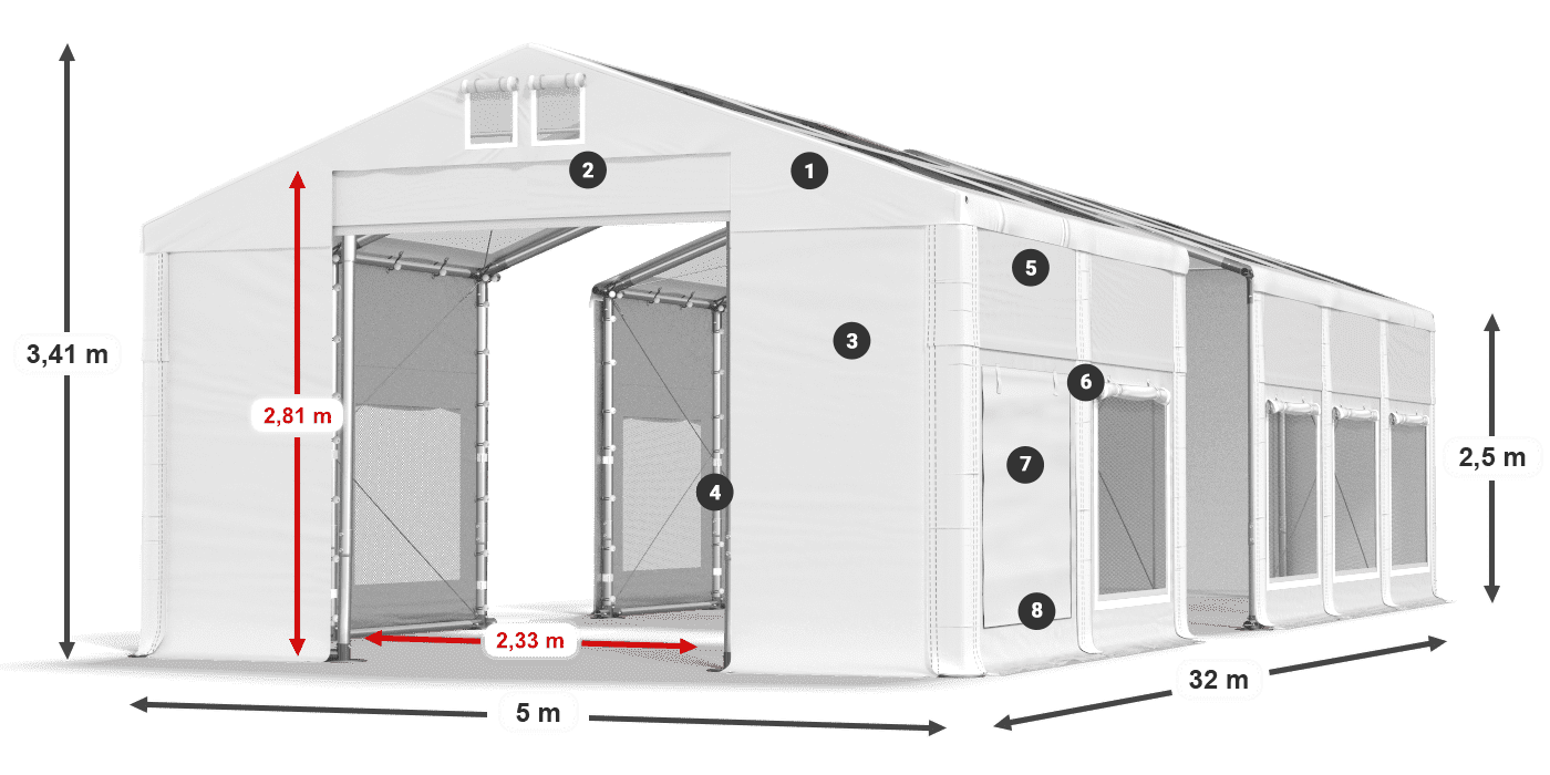 Dach: MS T 580 PVC Ściany: SD M 500 PVC 2,5m legenda