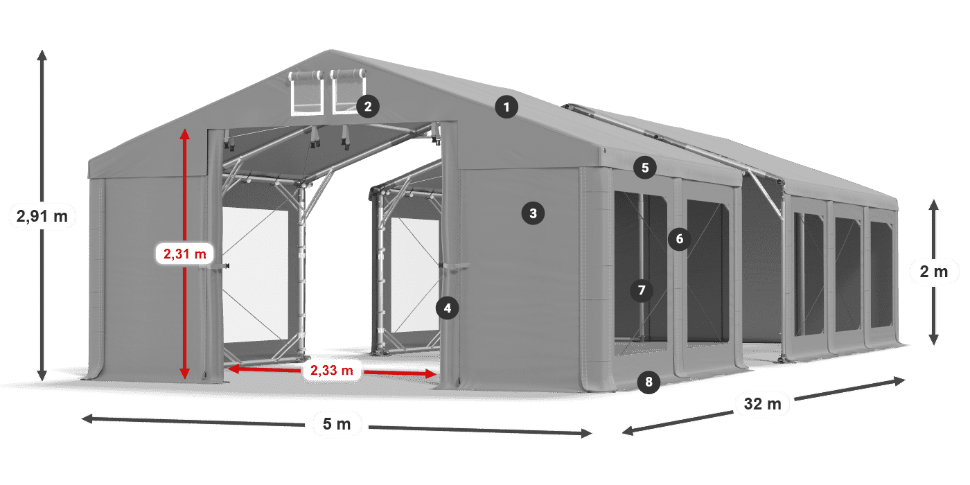 Dach: FR 620 PVC Ściany: MS 580 PVC 2m legenda
