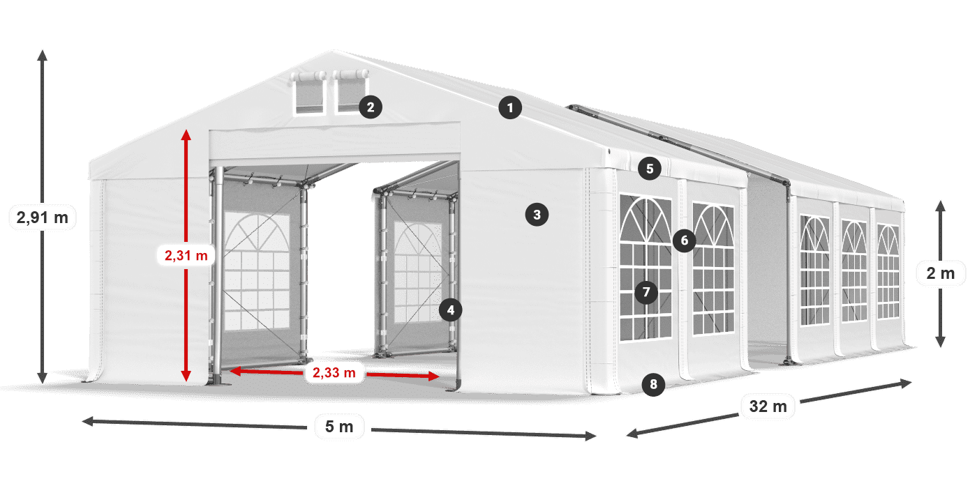 Dach: MS 580 PVC Ściany: FR 620 PVC 2m legenda