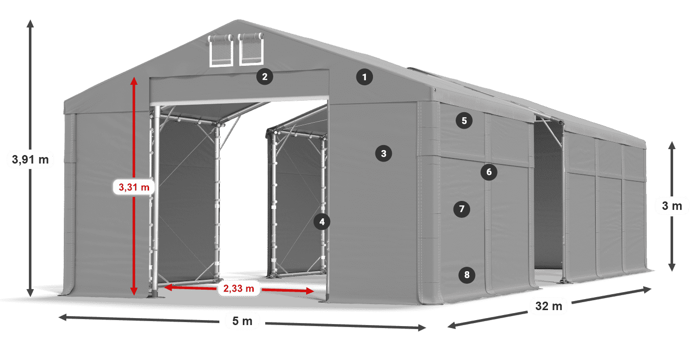Dach: FR 620 PVC Ściany: MS 580 PVC 3m legenda