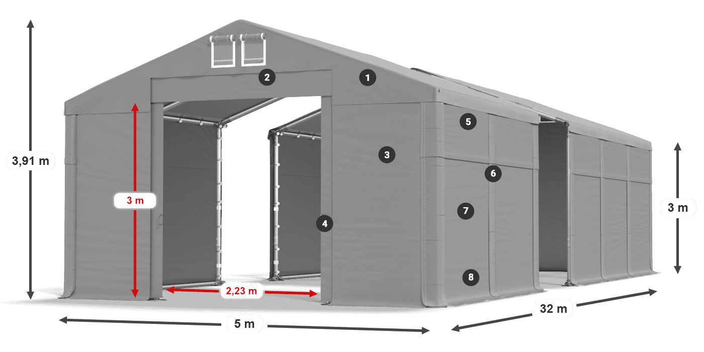 Dach: MS 580 PVC Ściany: FR 620 PVC  3m legenda