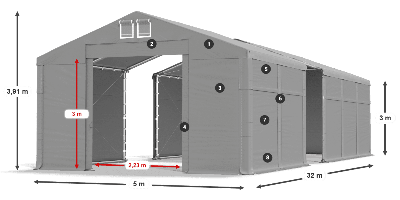 Dach: MS 580 PVC Ściany: FR 620 PVC  3m legenda