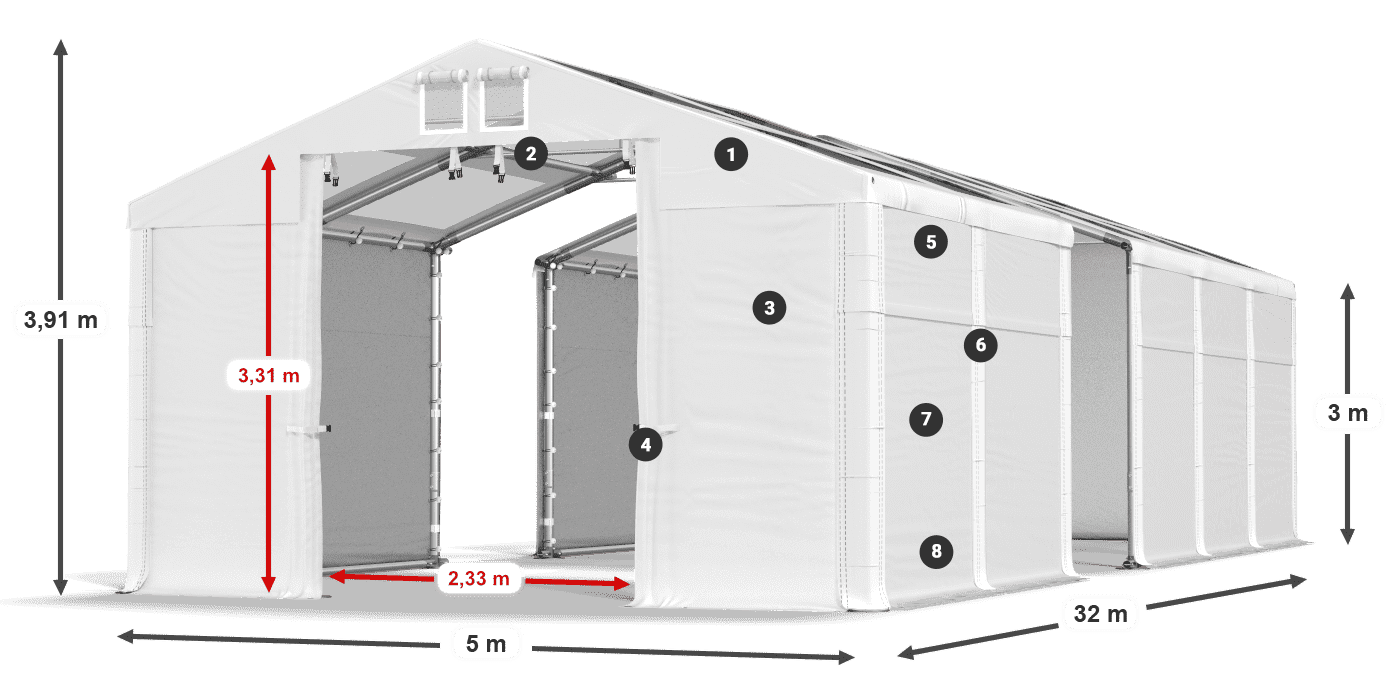 Dach: MS T 580 PVC Ściany: SD 500 PVC 3m legenda