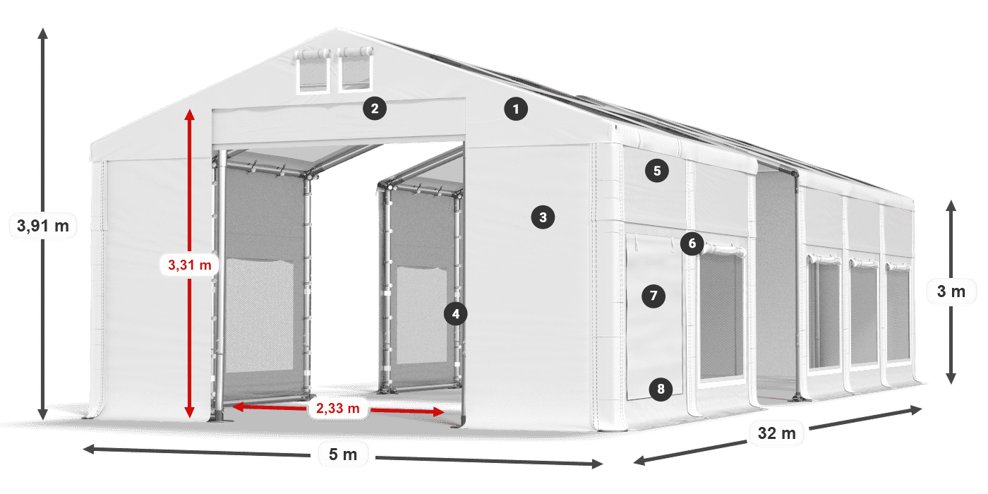 Dach: MS T 580 PVC Ściany: SD M 500 PVC 3m legenda