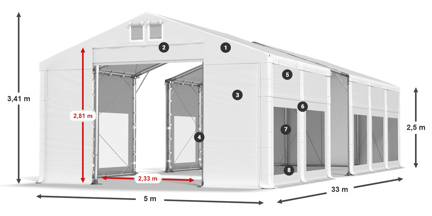 Dach: FR 620 PVC Ściany: MS 580 PVC 2.5m legenda