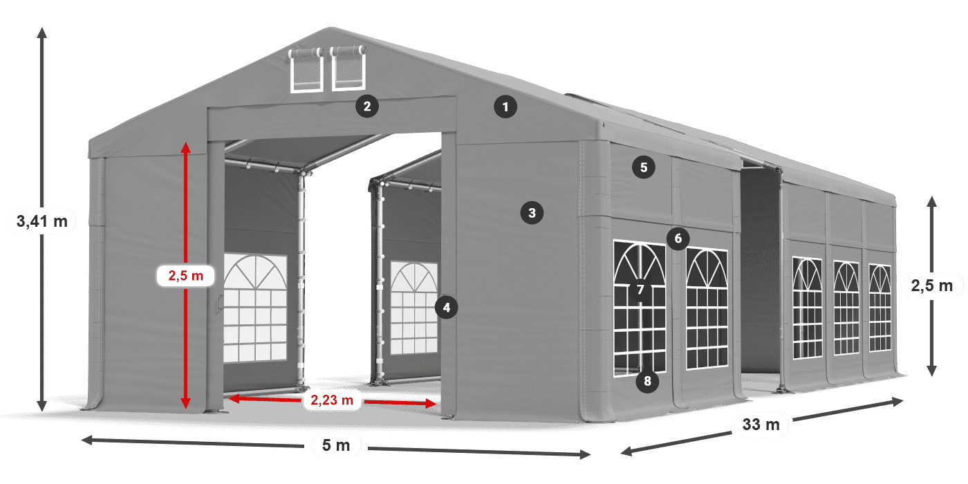 Dach: FR 620 PVC Ściany: SD 500 PVC 2.5m legenda