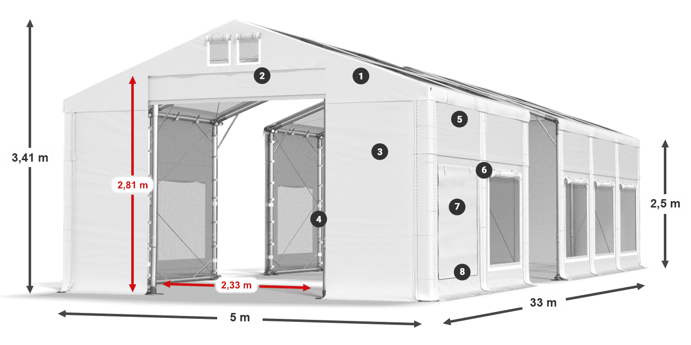 Dach: MS T 580 PVC Ściany: SD M 500 PVC 2,5m legenda