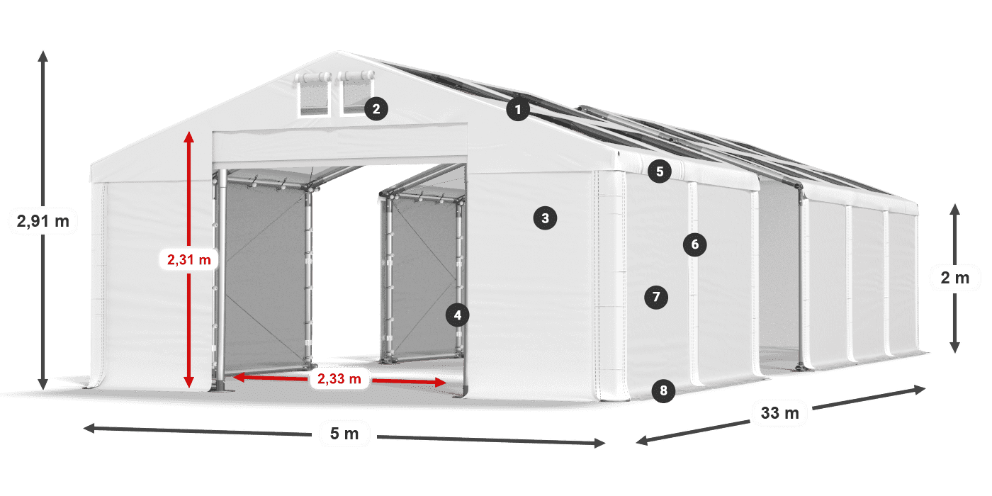 Dach: MS T 580 PVC Ściany: FR 620 PVC 2m legenda