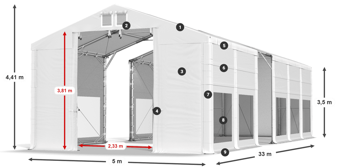 Dach: MS 580 PVC Ściany: MS 580 PVC 3.5m legenda