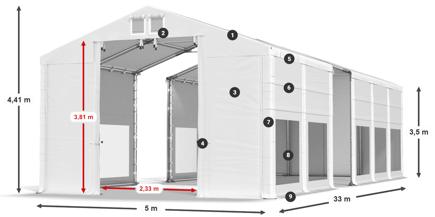 Dach: MS 580 PVC Ściany: MS 580 PVC 3.5m legenda