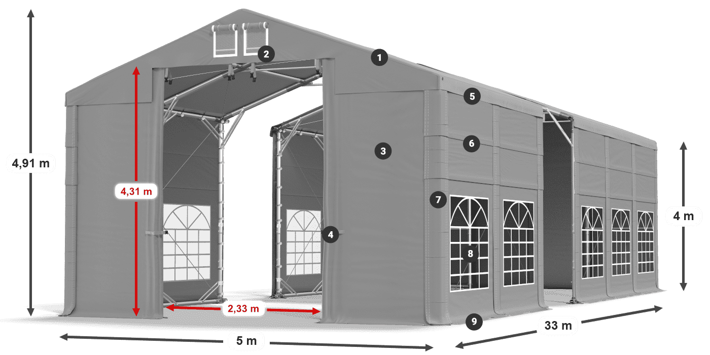 Dach: FR 620 PVC Ściany: SD 500 PVC 4m legenda