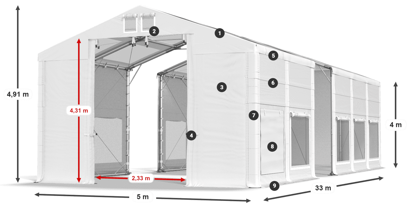 Dach: MS T 580 PVC Ściany: SD M 500 PVC 4m legenda
