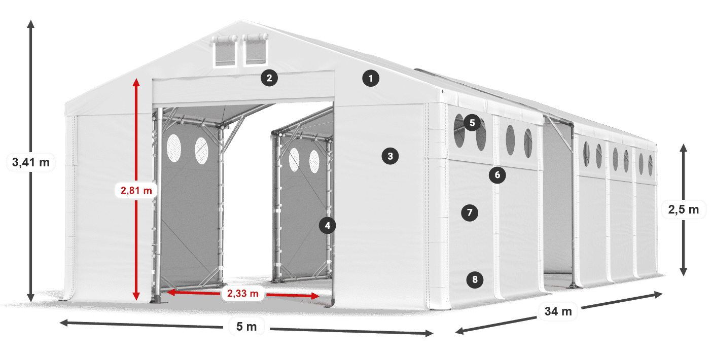 Dach: MS 580 PVC Ściany: FR O 620 PVC 2.5m legenda