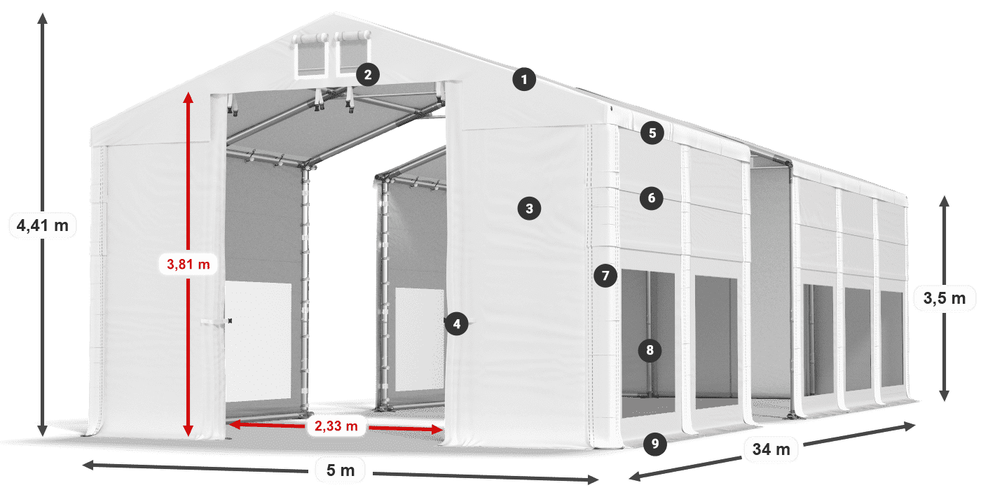 Dach: FR 620 PVC Ściany: MS 580 PVC 3.5m legenda