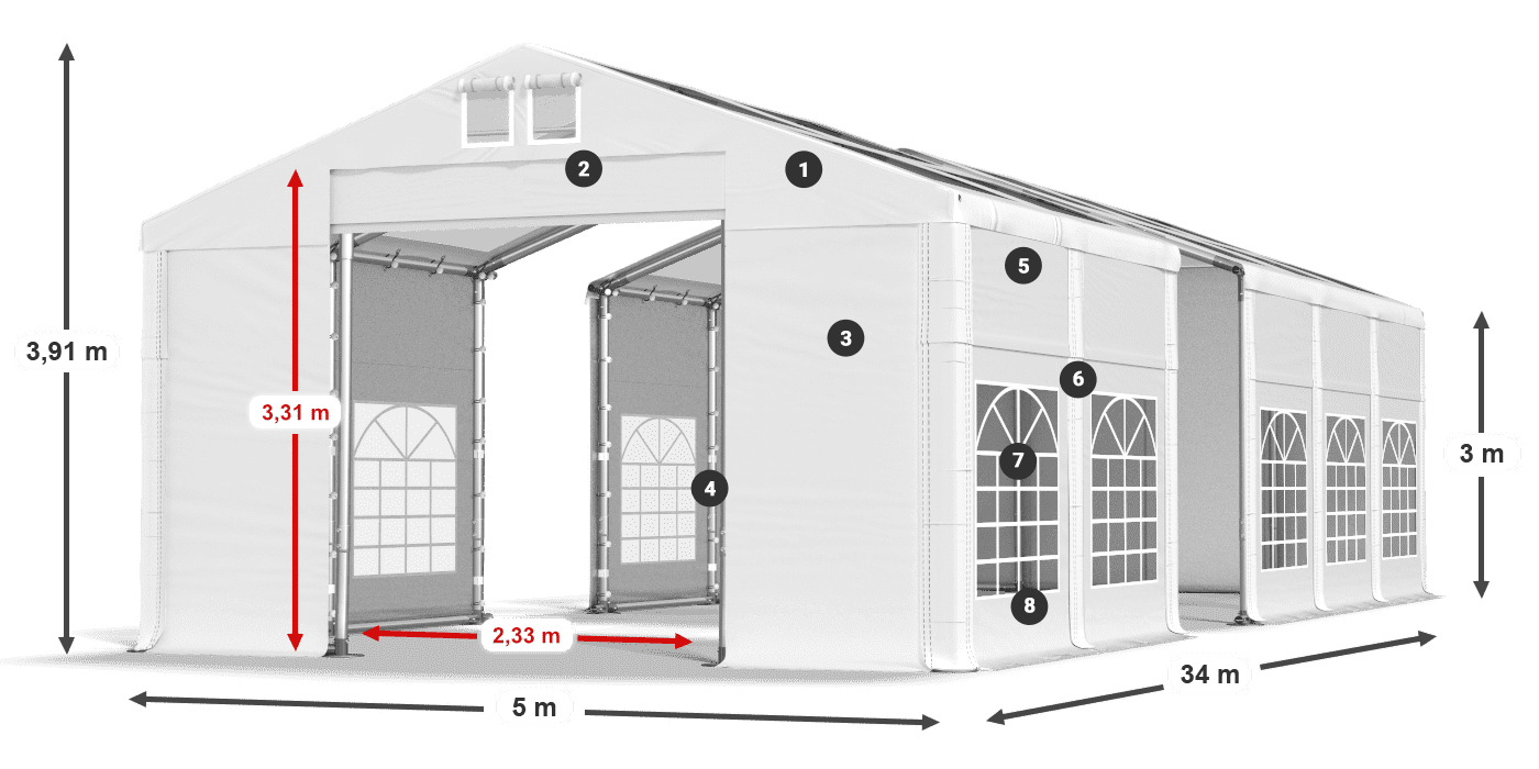 Dach: MS T 580 PVC Ściany: SD I 500 PVC 3m legenda