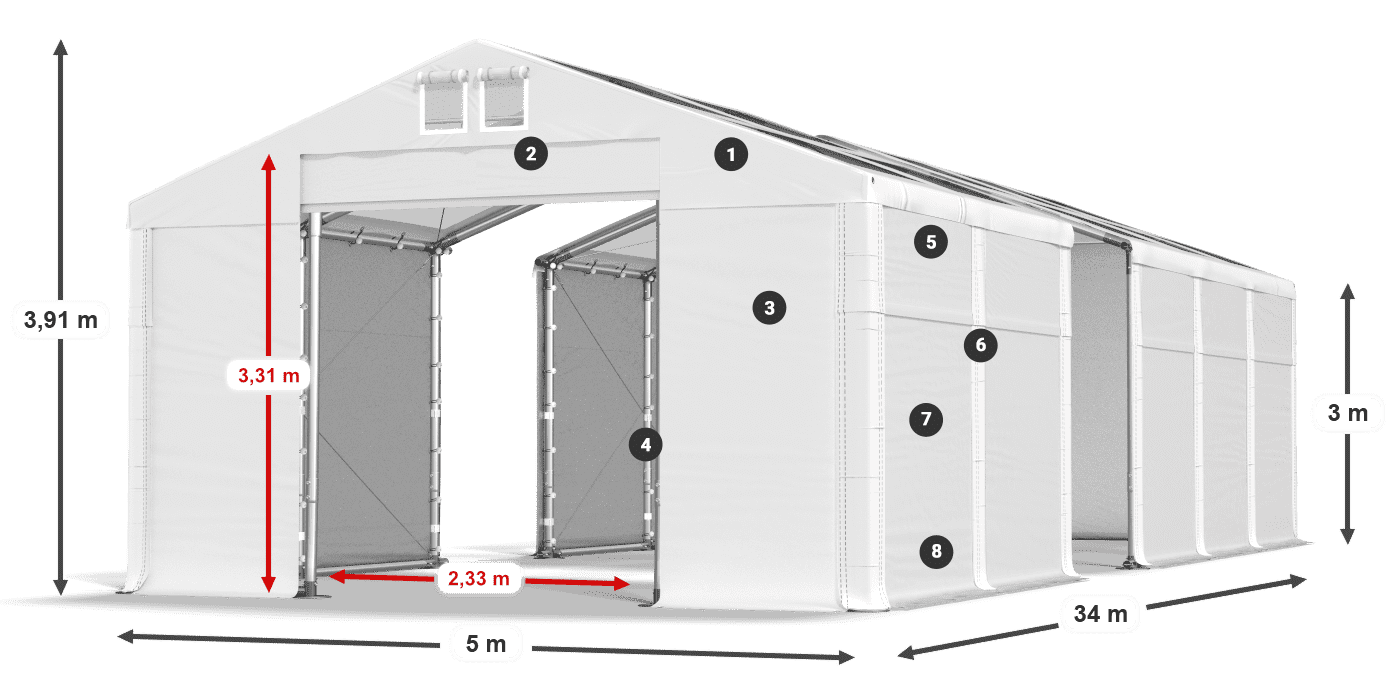 Dach: MS T 580 PVC Ściany: SD 500 PVC 3m legenda