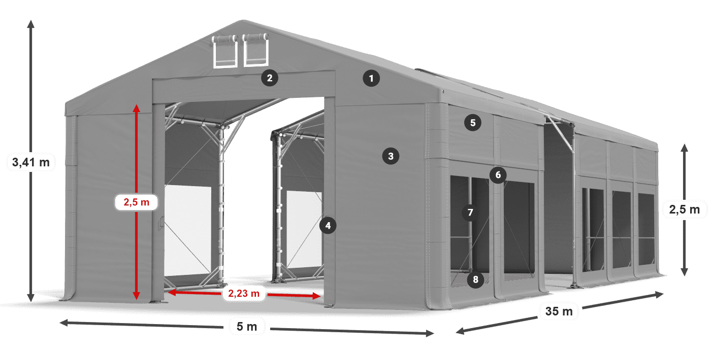 Dach: MS 580 PVC Ściany: MS 580 PVC 2.5m legenda