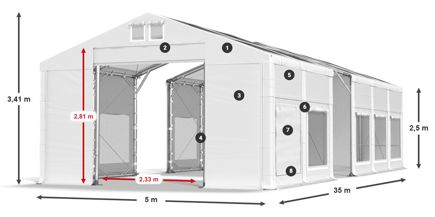 Dach: MS T 580 PVC Ściany: SD M 500 PVC 2,5m legenda