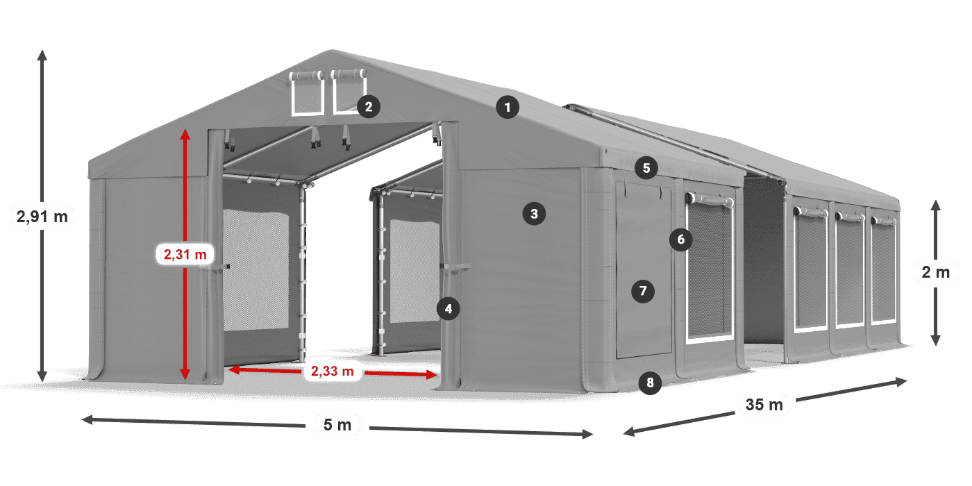 Dach: FR 620 PVC Ściany: SD 500 PVC 2m legenda