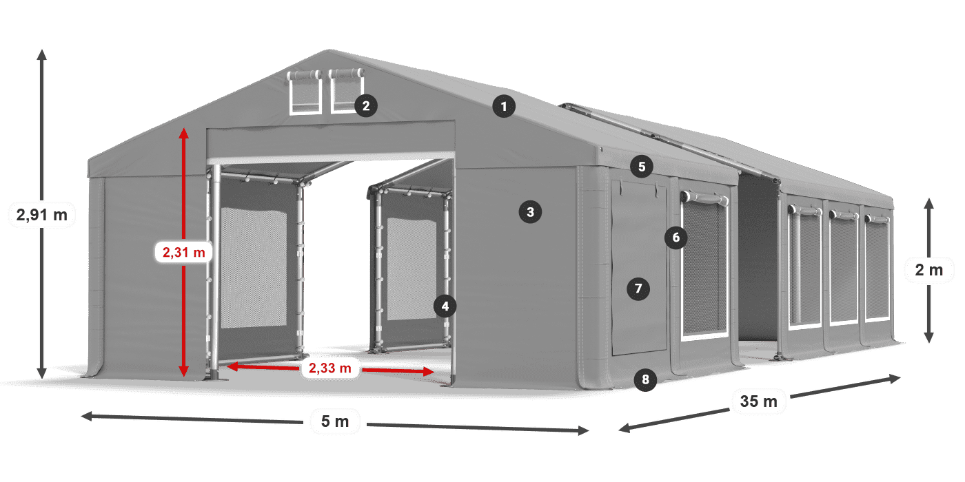 Dach: MS 580 PVC Ściany: SD M 500 PVC 2m legenda