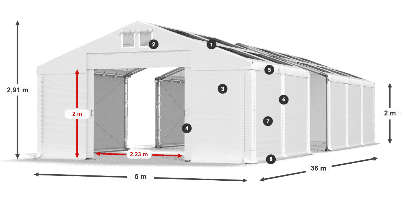 Dach: MS T 580 PVC Ściany: SD 500 PVC 2m legenda