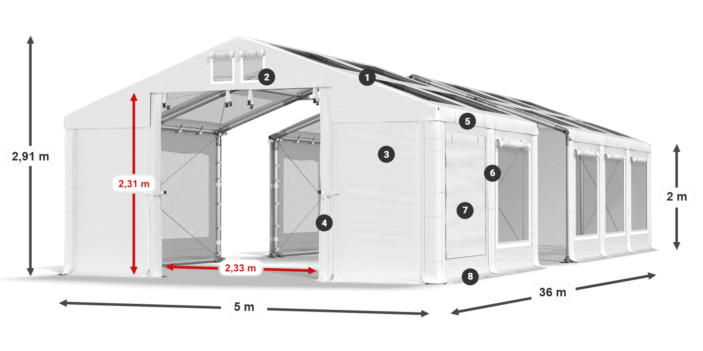 Dach: MS T 580 PVC Ściany: SDM  500 PVC 2m legenda