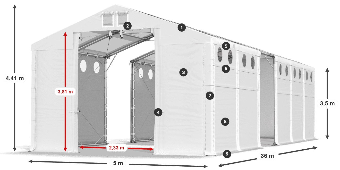 Dach: MS T 580 PVC Ściany: MS O 580 PVC 3.5m legenda