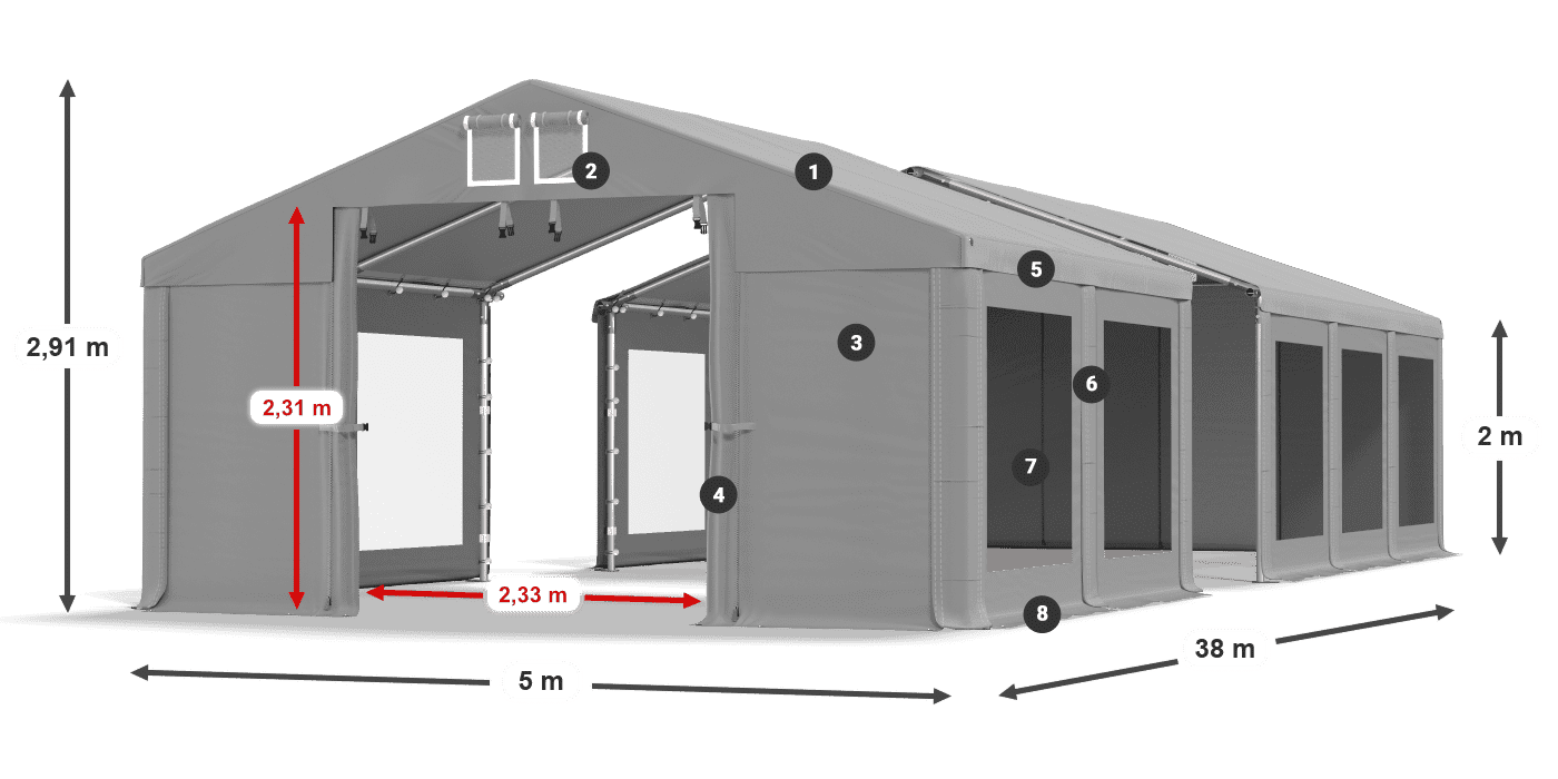 Dach: FR 620 PVC Ściany: MS 580 PVC 2m legenda