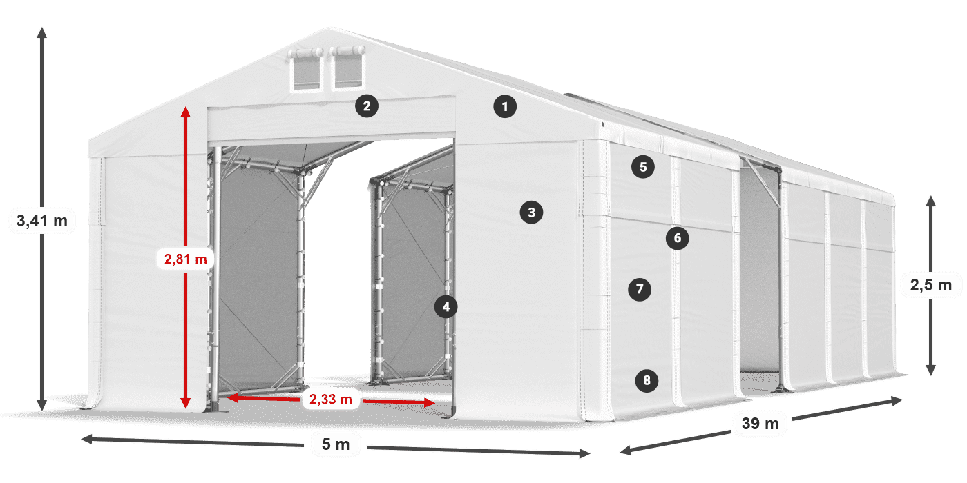 Dach: MS 580 PVC Ściany: SD 500 PVC 2.5m legenda