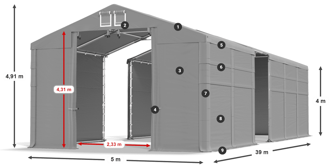 Dach: MS 580 PVC Ściany: FR 620 PVC 4m legenda