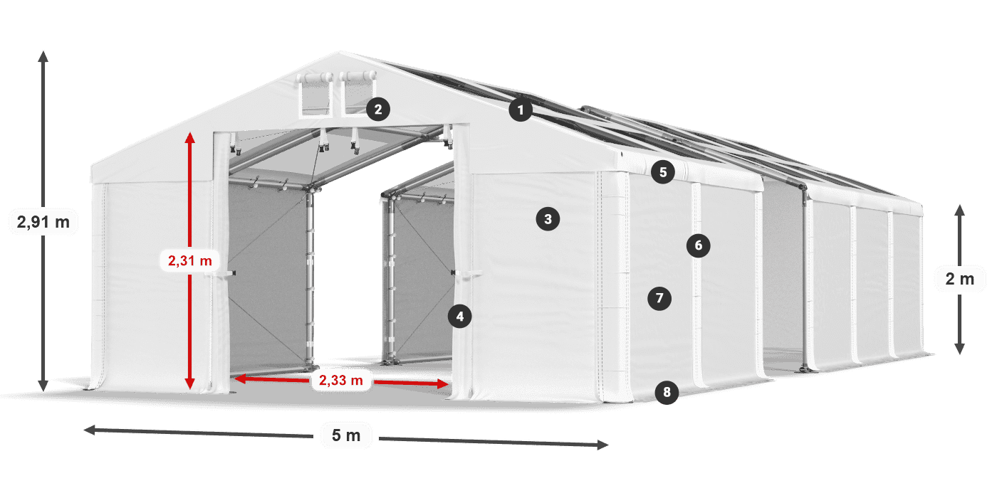 Dach: MS T 580 PVC Ściany: FR 620 PVC 2m legenda