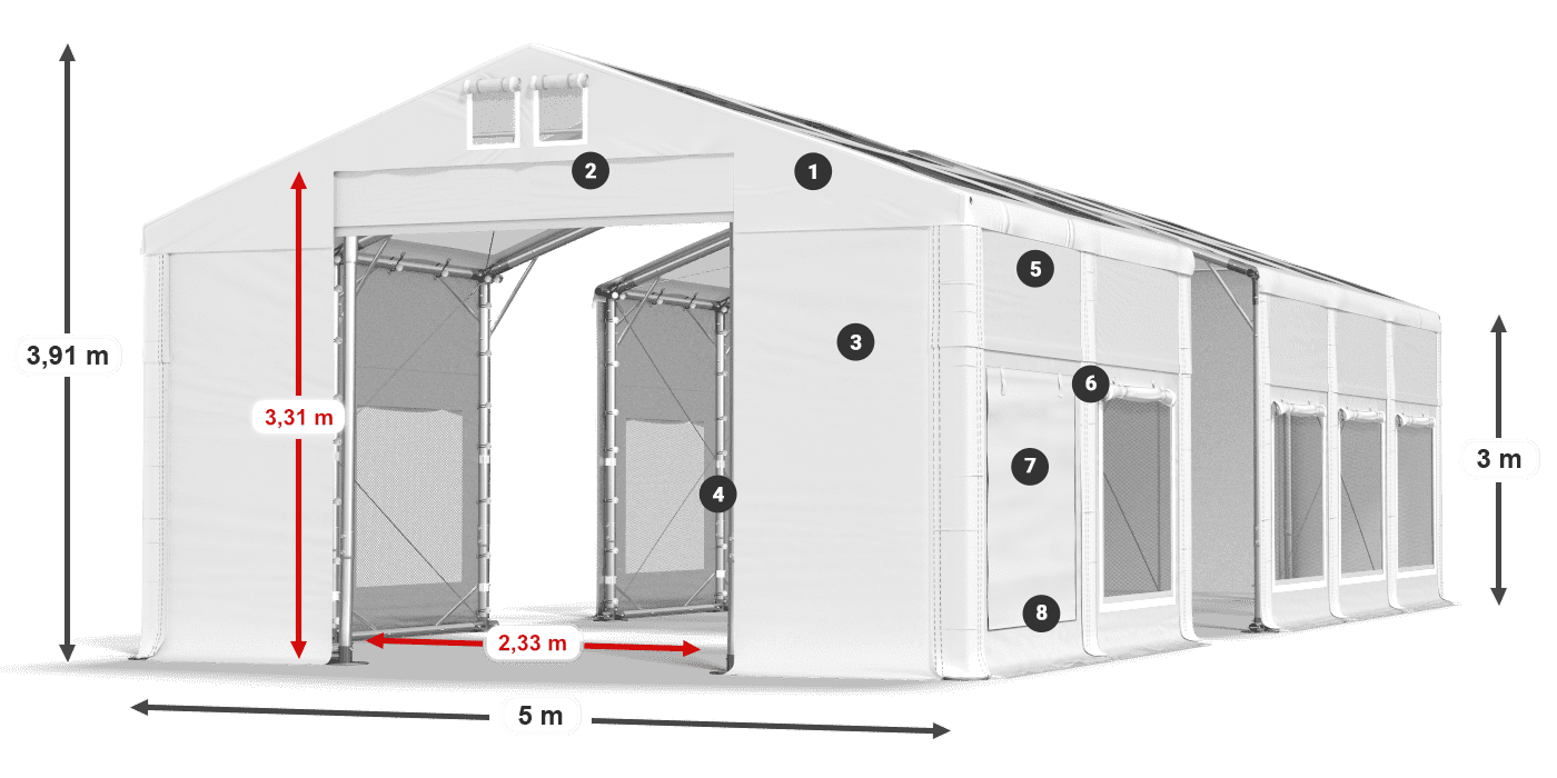 Dach: MS T 580 PVC Ściany: SD M 500 PVC 3m legenda