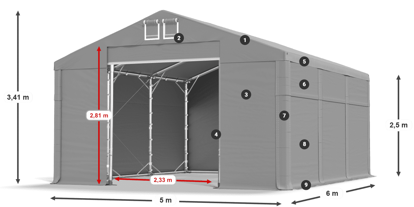 Dach: FR 620 PVC Ściany: SD 500 PVC 2.5m legenda