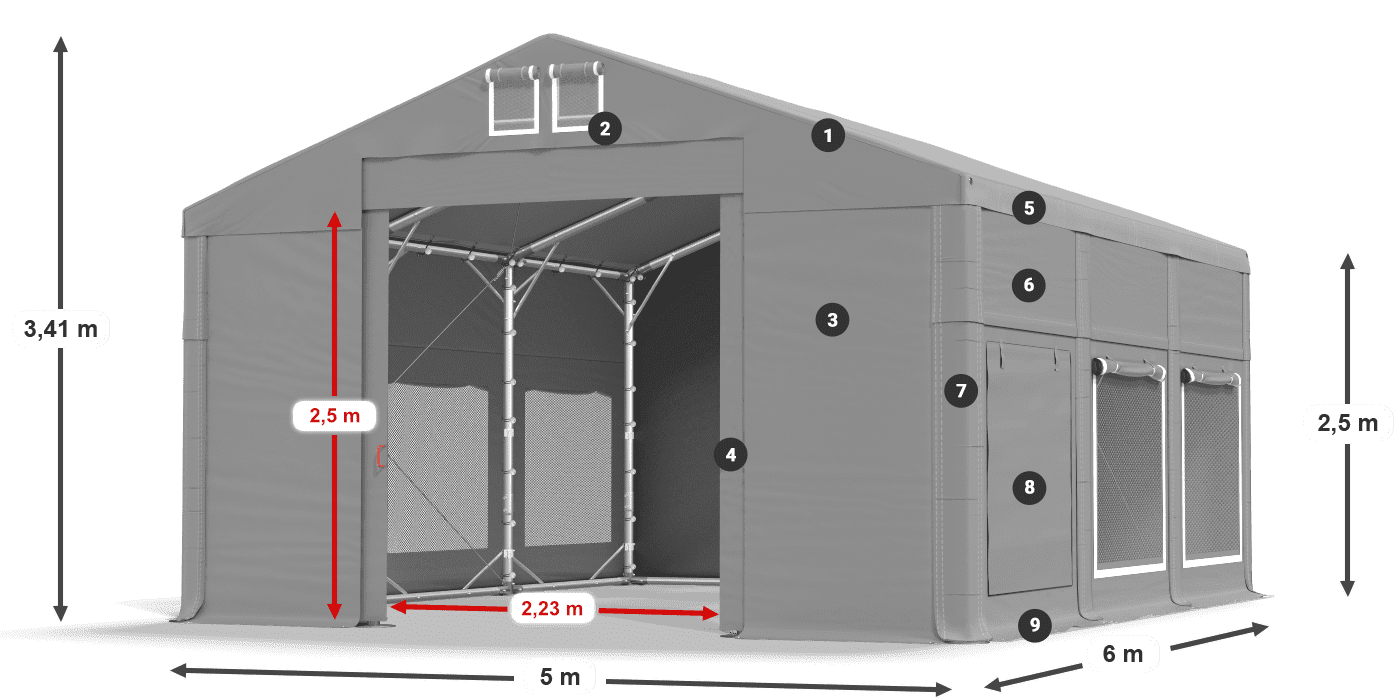 Dach: FR 620 PVC Ściany: SD 500 PVC 2.5m legenda