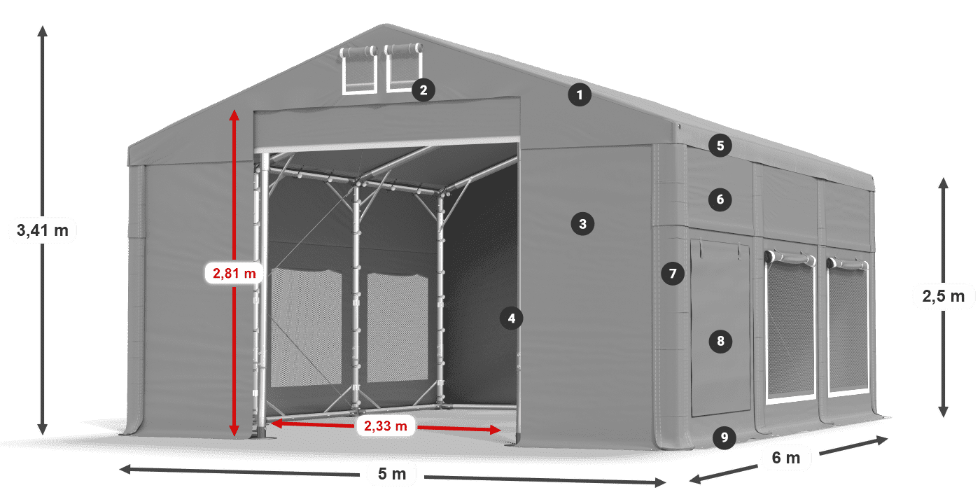 Dach: FR 620 PVC Ściany: SD 500 PVC 2.5m legenda