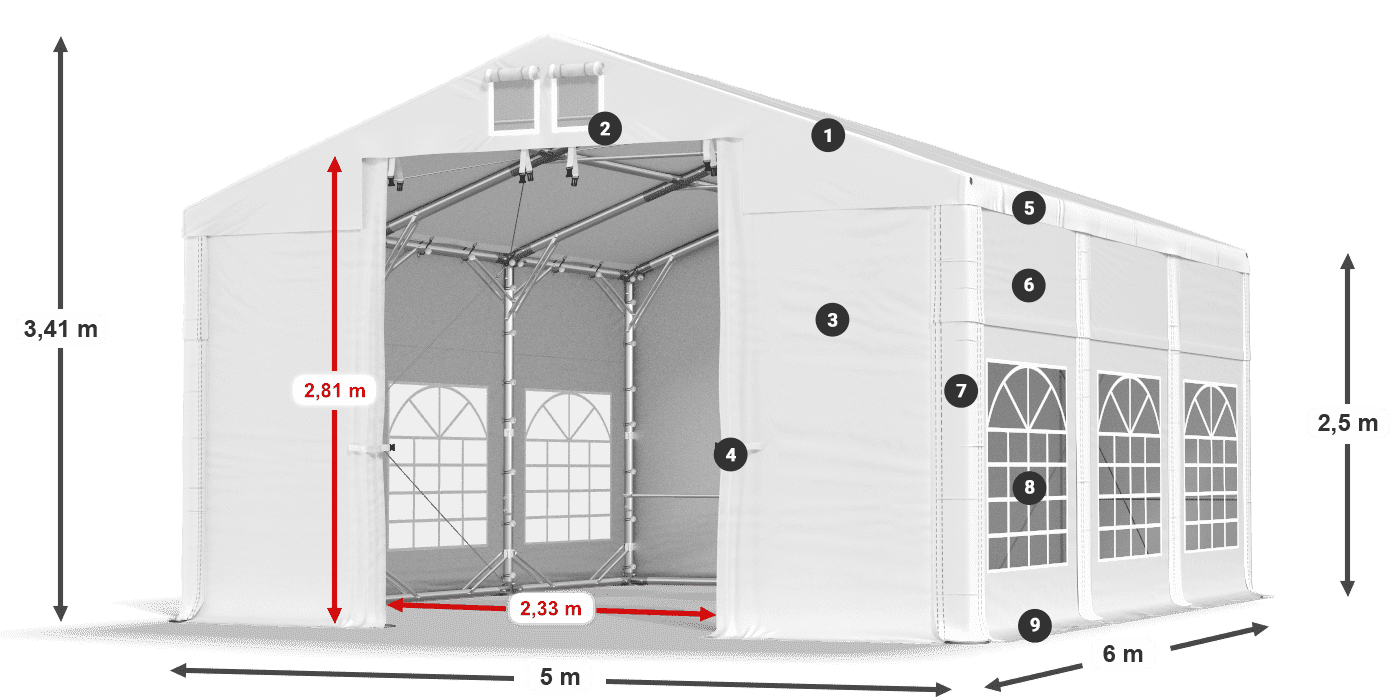 Dach: FR 620 PVC Ściany: SD 500 PVC 2.5m legenda