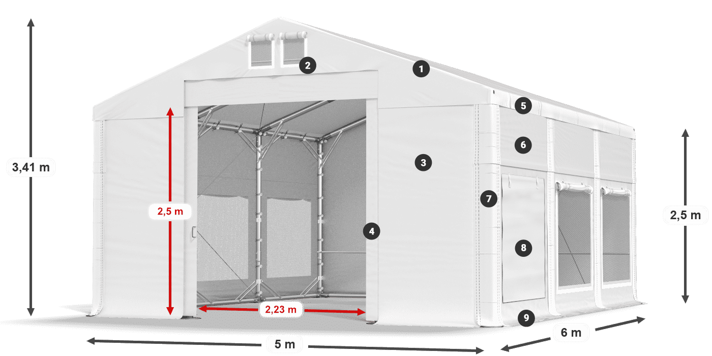 Dach: FR 620 PVC Ściany: SD 500 PVC 2.5m legenda